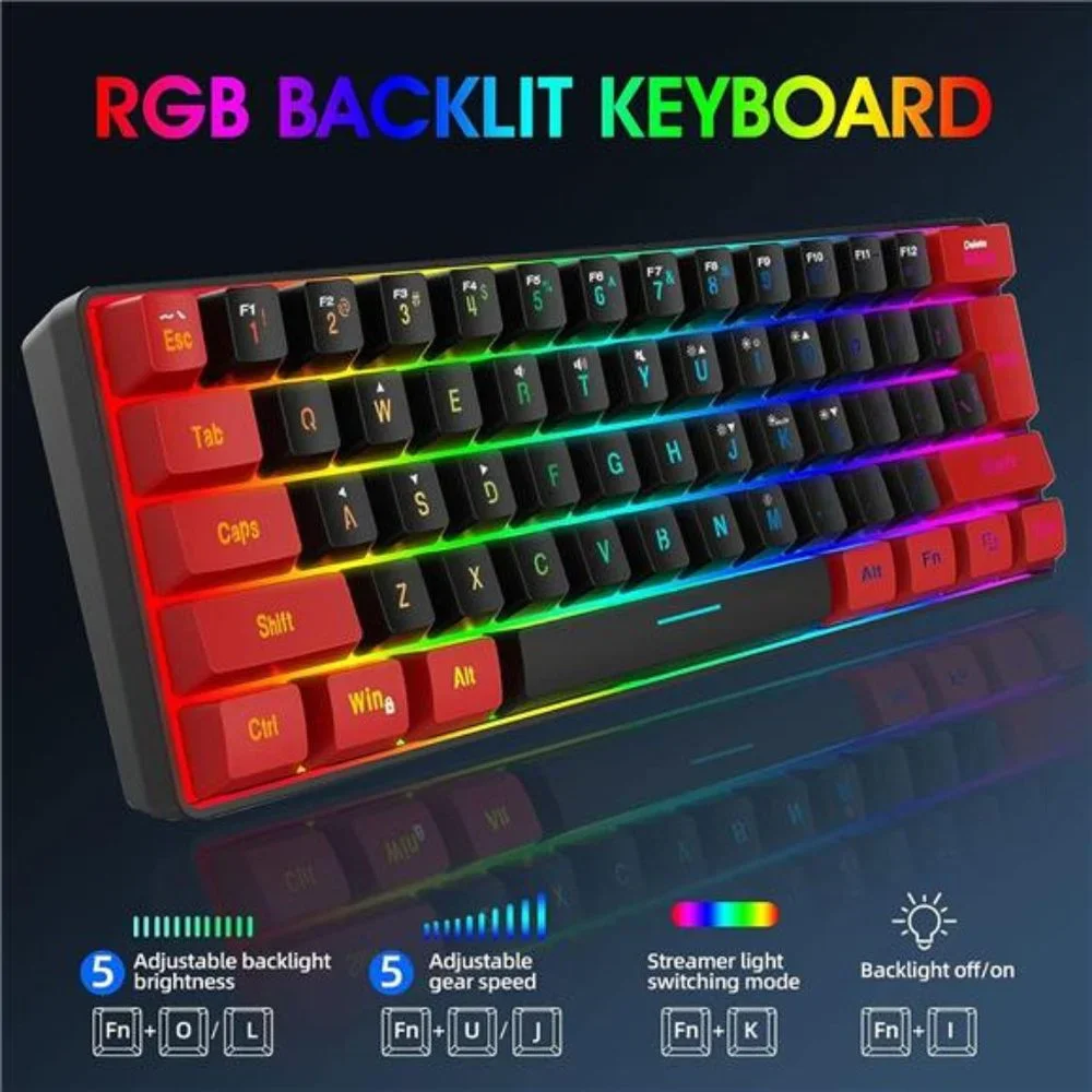 60% Wired Gaming Keyboard, True RGB Mini Quiet Ergonomic Water-Resistant